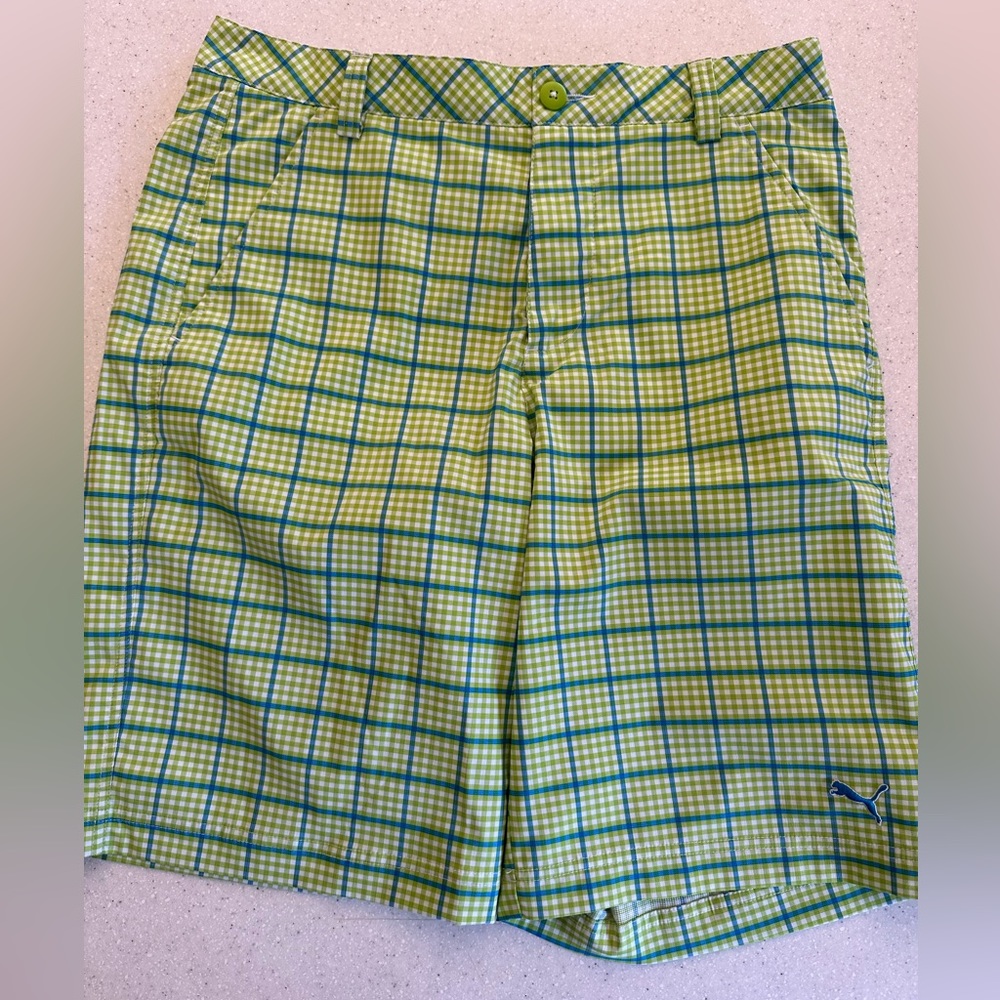 Puma Men’s Golf Shorts! Size W32. Like New! Plaid - Green & Blue,